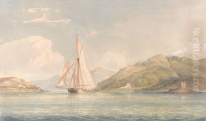 Boat Sailing to the Left with Mountains in the Background by John Christian Schetky