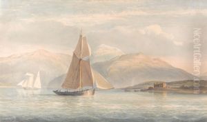 Boat Sailing to the Right with Mountains in the Background Boat Sailing to the Right with Mountains in the Background