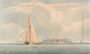 Boat Sailing to the Left with Island in the Background Boat Sailing to the Left with Island in the Background