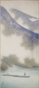 Fisherman in a Mist-Enshrouded Landscape by Hishida Shunso