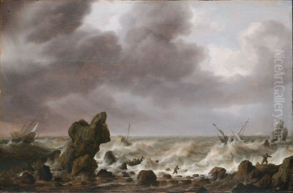 Ships in Distress on a Rocky Coast - view 1