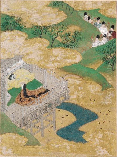 The Floating Bridge of Dreams (Yume no Ukihashi), Illustration to Chapter 54 of the Tale of Genji (Genji monogatari) - view 1