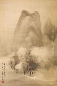 Landscape of a Misty Mountain Scene by Tani Buncho