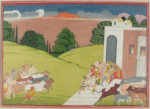 Krishna and the Cow Herders Return at Cow-dust, Illustration from a Bhagavata Purana Series Krishna and the Cow Herders Return at Cow-dust, Illustration from a Bhagavata Purana Series