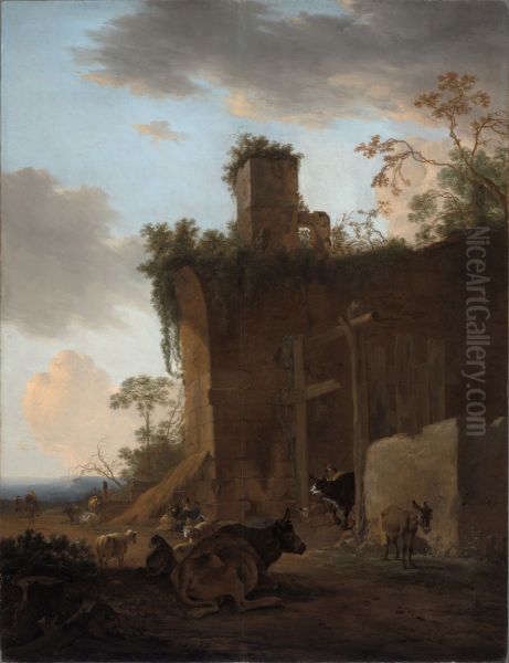 Italianate Landscape with Drovers, Cattle and Sheep beside Ruins - view 1