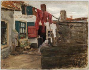 Dutch Village Scene with Hanging Laundry by Max Liebermann