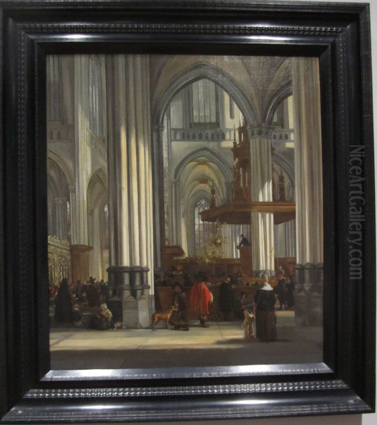 The Interior of the Nieuwe Kerk, Amsterdam, with a Sermon in Progress - view 1