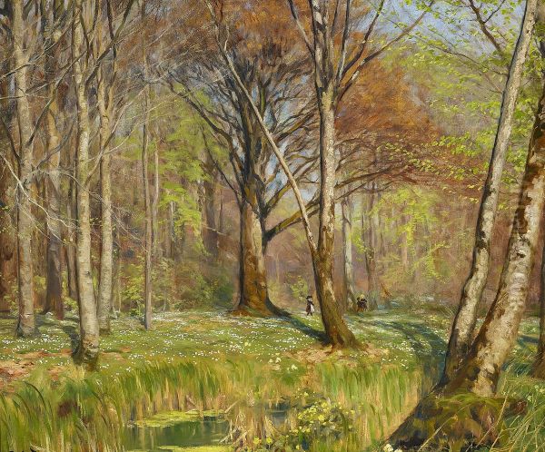 Children in a forest at springtime. The anemones ar in bloom. - view 1