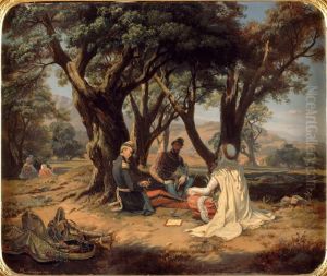 Le duc d'Aumale assis au bois des Oliviers avec le commandant Durrieu et l'agha Chourar