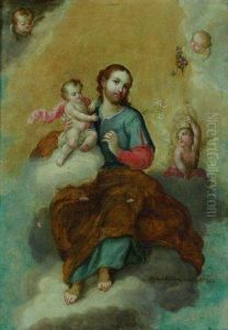 Saint-joseph Portant L'enfant Jesus by Miguel Cabrera