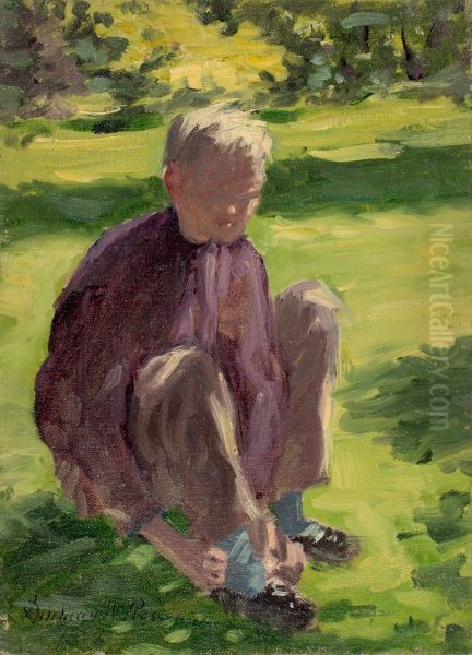 Portrait of a Boy Seated on Grass - view 1