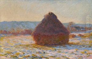 Grainstack in the Sunlight, Snow Effect by Claude Oscar Monet