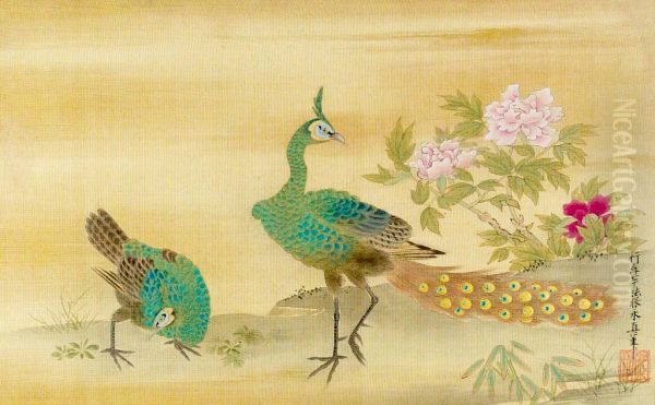 Peacocks and Peony - view 1
