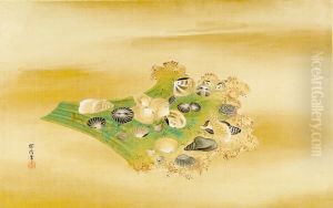 Twenty-Four Sea Shells on a Leaf by Kano Tanshin
