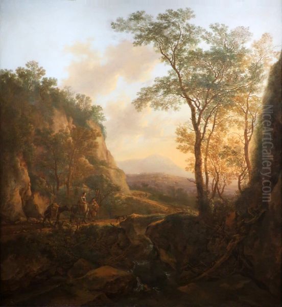 Landscape with Travelers on a Path under a Waterfall - view 1
