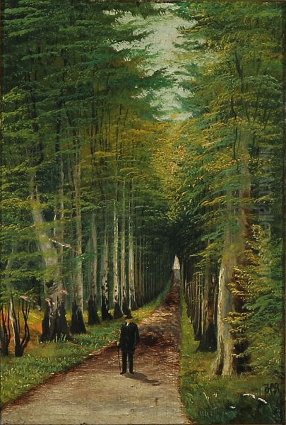 A gentleman taking a stroll in a forest - view 1
