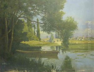 Paysage fluvial by Eugene-Baptiste Emile Dauphin