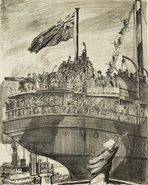 Departure of a Troopship - view 1