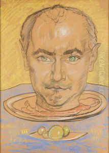 Portrait of Kazimierz Duch (head on a plate) by Stanislaw Ignacy Witkiewicz (Witkacy)