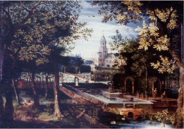 Wooded landscape with animals and huntsmen - view 1