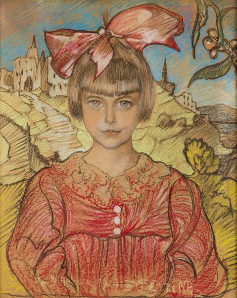 Portret dziewczynki na tle pejzazu - view 1