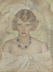 Portrait of a woman with blue necklace