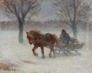 Sleigh ride through the snow. by Hans Michael Therkildsen