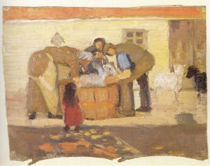 Farevask foran et hus by Anna Ancher