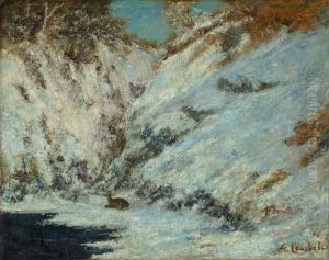 Paysage de neige dans le Jura, avec chevreuil by Gustave Courbet