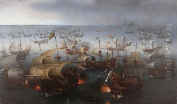 Zevende dag van zeeslag met de Armada, 7 augustus 1588 - view 1