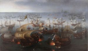 Day seven of the battle with the Armada, 7 August 1588. by Hendrick Cornelisz Vroom