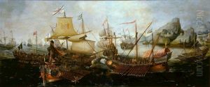 Attack on Spanish Treasure Galleys, Portugal by Hendrick Cornelisz Vroom