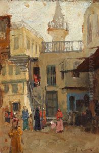 Gadeparti fra Kairo med folkeliv by Laurits Tuxen