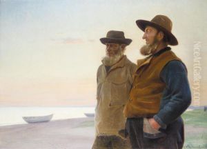 Ole Svendsen og Wolle (Ole Christoffersen) skuer ud over havet en aftenstund.