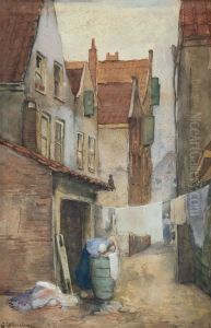 Street in Rotterdam with Laundress