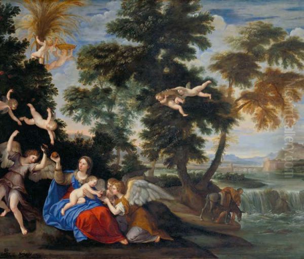 The Virgin visited by angels on the flight into Egypt - view 1