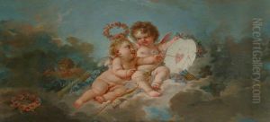 Two Putti Playing with a 'Heartboard' (detail) by Francois Boucher