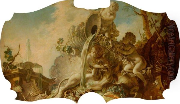 Overdoor with a Faun and Two Putti Feeding a Lioness - view 1