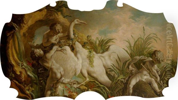 Overdoor with a Fountain and Three Putti Trapping a Swan - view 1