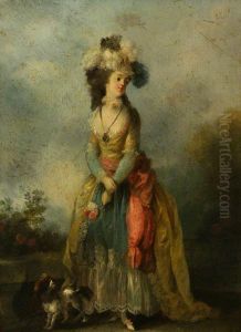 A Lady Walking with a King Charles Spaniel