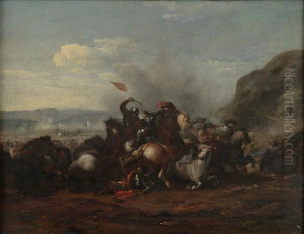 Horsemen in Combat; Man with Red Flag - view 1