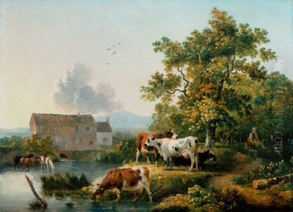 Landscape with Cattle Watering in a Mill Stream - view 1