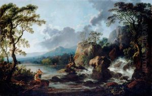 Landscape, Fishermen by a Waterfall Landscape, Fishermen by a Waterfall