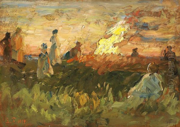 Midsummer bonfire at Skagen beach. Study. - view 1