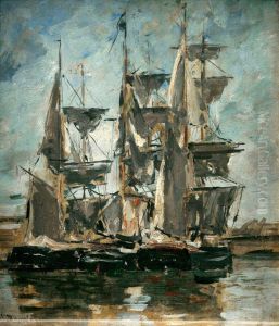 Ships in a Harbour by Eugene Louis Boudin