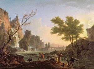Fishermen in a Landscape with a Cascade and a Bridge Fishermen in a Landscape with a Cascade and a Bridge