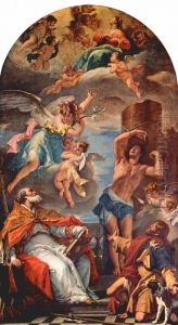 Maria in Gloria mit Erzengel Gabriel und Hl. Eusebius, Hl. Sebastian und Hl. Rochus by Sebastiano Ricci