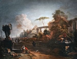 View with classical Roman ruins by Marco Ricci