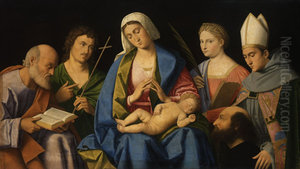 Maria, das Kind verehrend, mit Heiligen und Stifter Maria, das Kind verehrend, mit Heiligen und Stifter