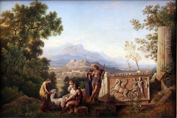 Greek Fantasy Landscape with Resting Shepherd - view 1